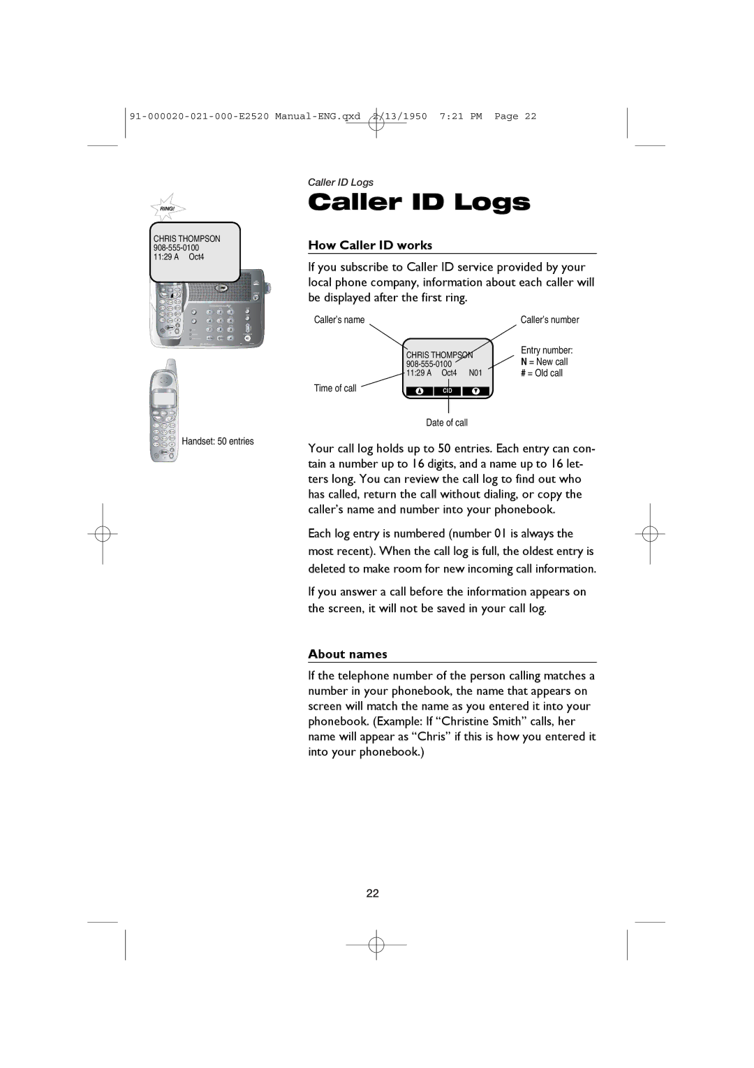 AT&T E2520 user manual How Caller ID works, About names 