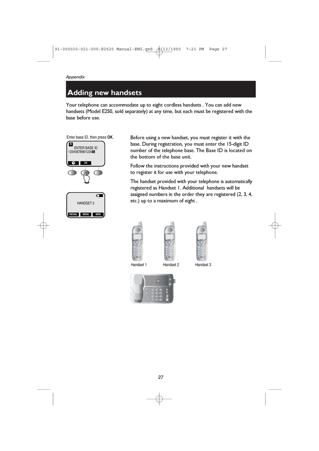 AT&T E2520 user manual Adding new handsets 