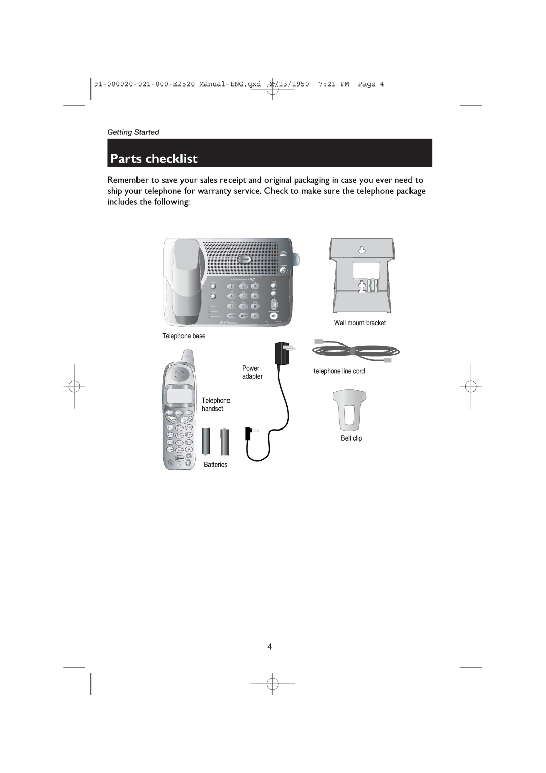 AT&T E2520 user manual Parts checklist 