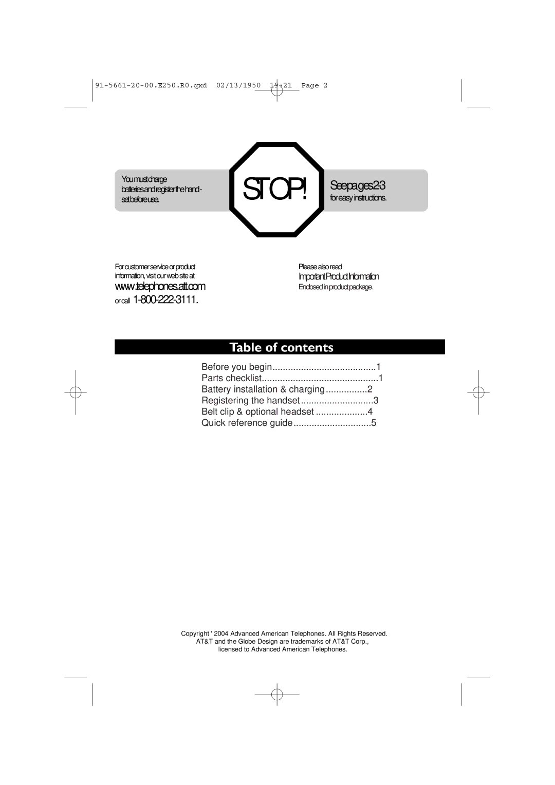 AT&T E2600B, E2525, E2555 user manual Table of contents 