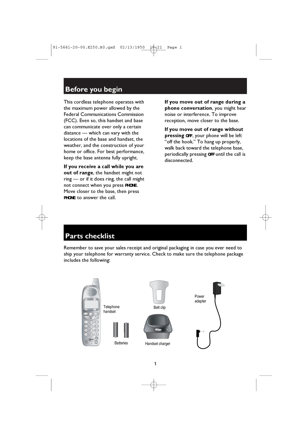 AT&T E2525, E2555, E2600B user manual Before you begin, Parts checklist 