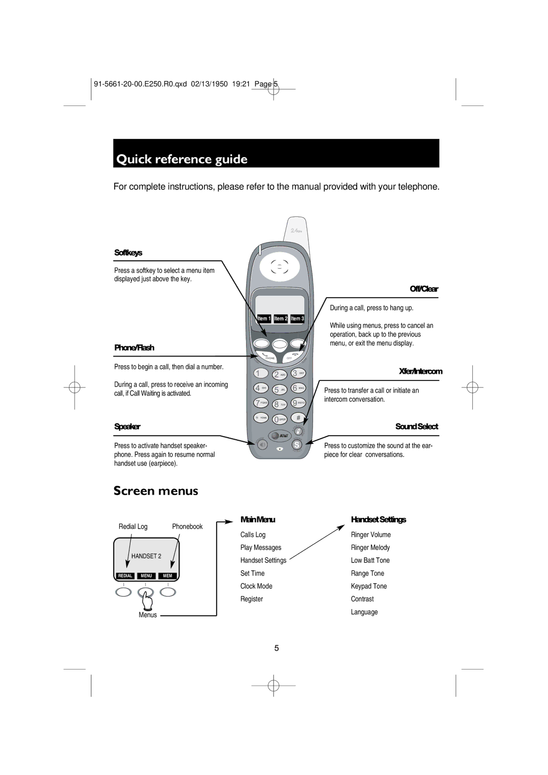 AT&T E2555, E2525, E2600B user manual Quick reference guide, Phone/Flash 