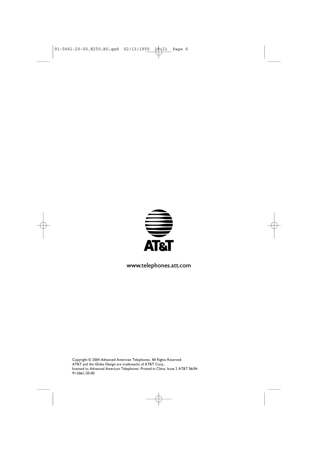 AT&T E2600B, E2525, E2555 user manual 91-5661-20-00.E250.R0.qxd 02/13/1950 1921 