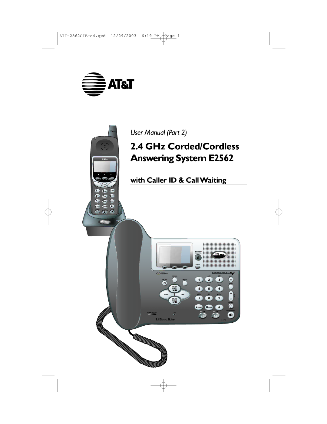 AT&T user manual GHz Corded/Cordless Answering System E2562 