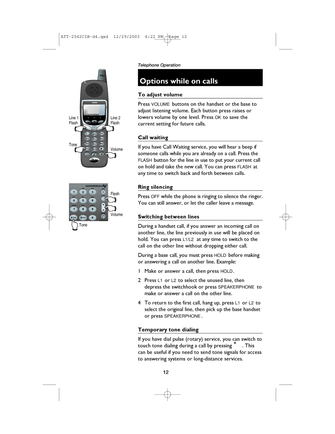 AT&T E2562 user manual Options while on calls 