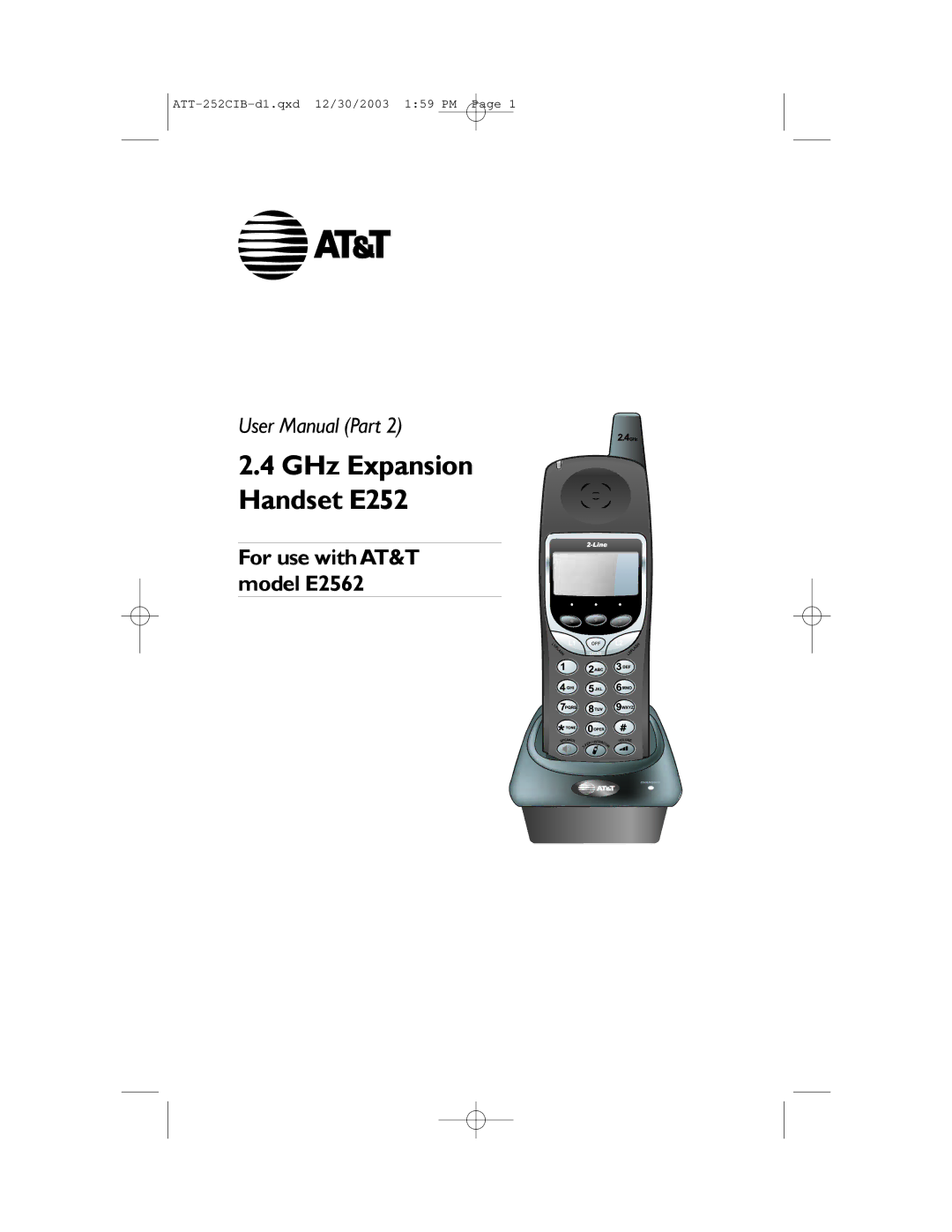 AT&T E2562 user manual GHz Expansion Handset E252 