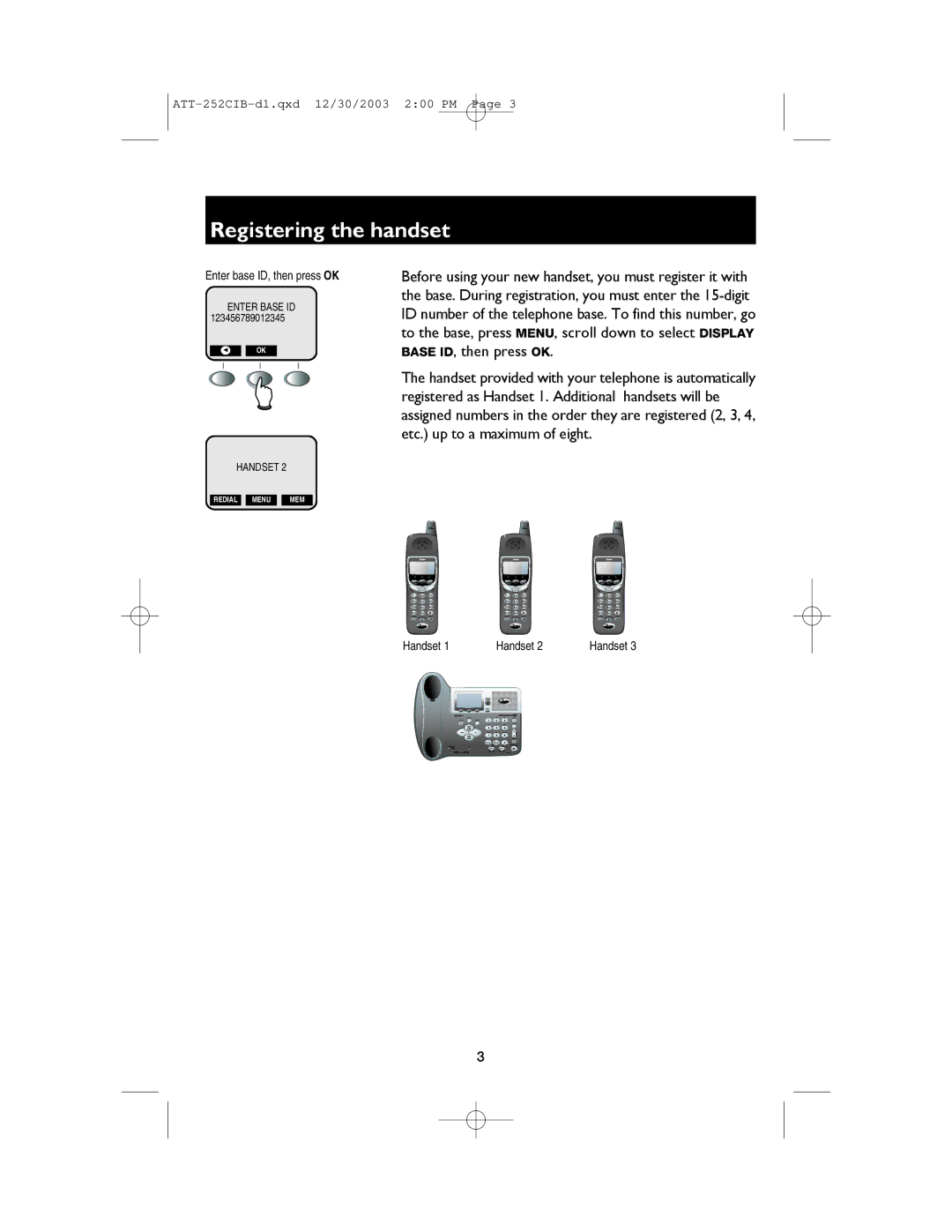 AT&T E2562 user manual Registering the handset 