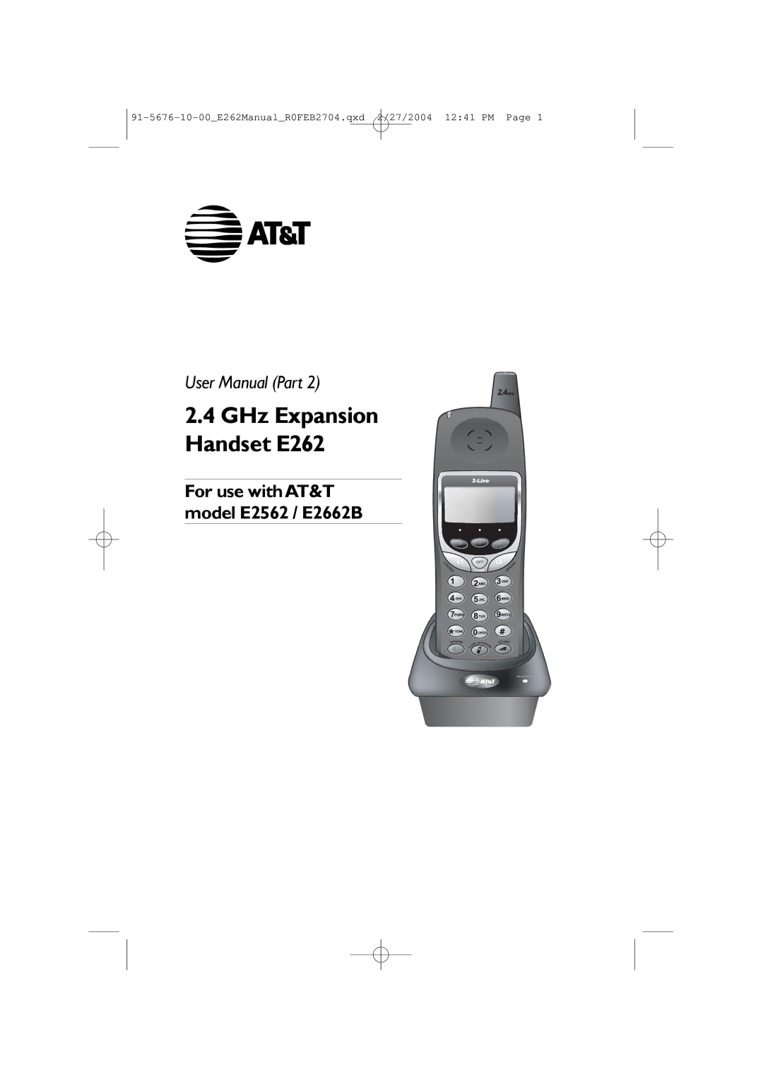 AT&T E2662B user manual GHz Expansion Handset E262 