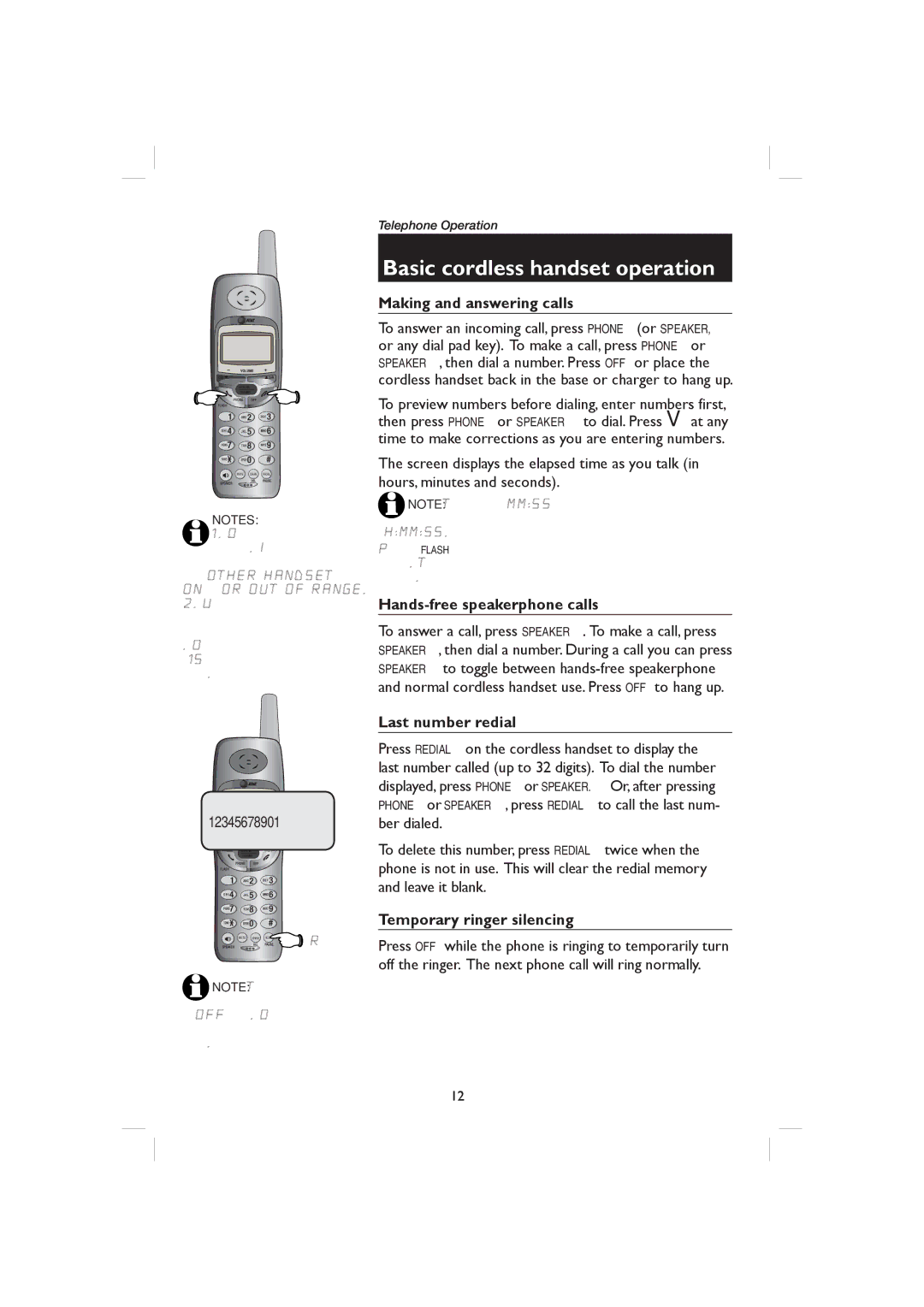 AT&T E2717B user manual Basic cordless handset operation, Making and answering calls, Hands-free speakerphone calls 