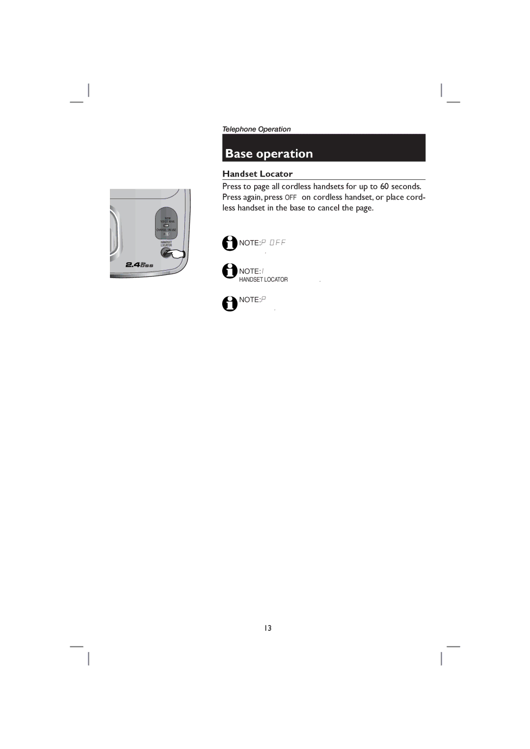 AT&T E2717B user manual Base operation, Handset Locator 