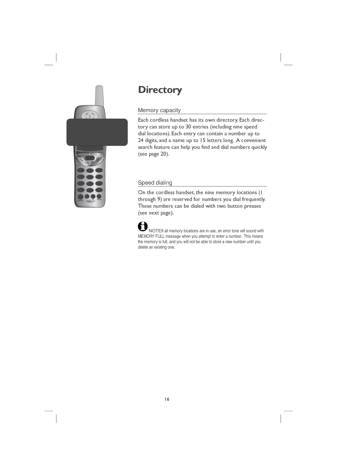 AT&T E2717B user manual Memory capacity, Speed dialing 