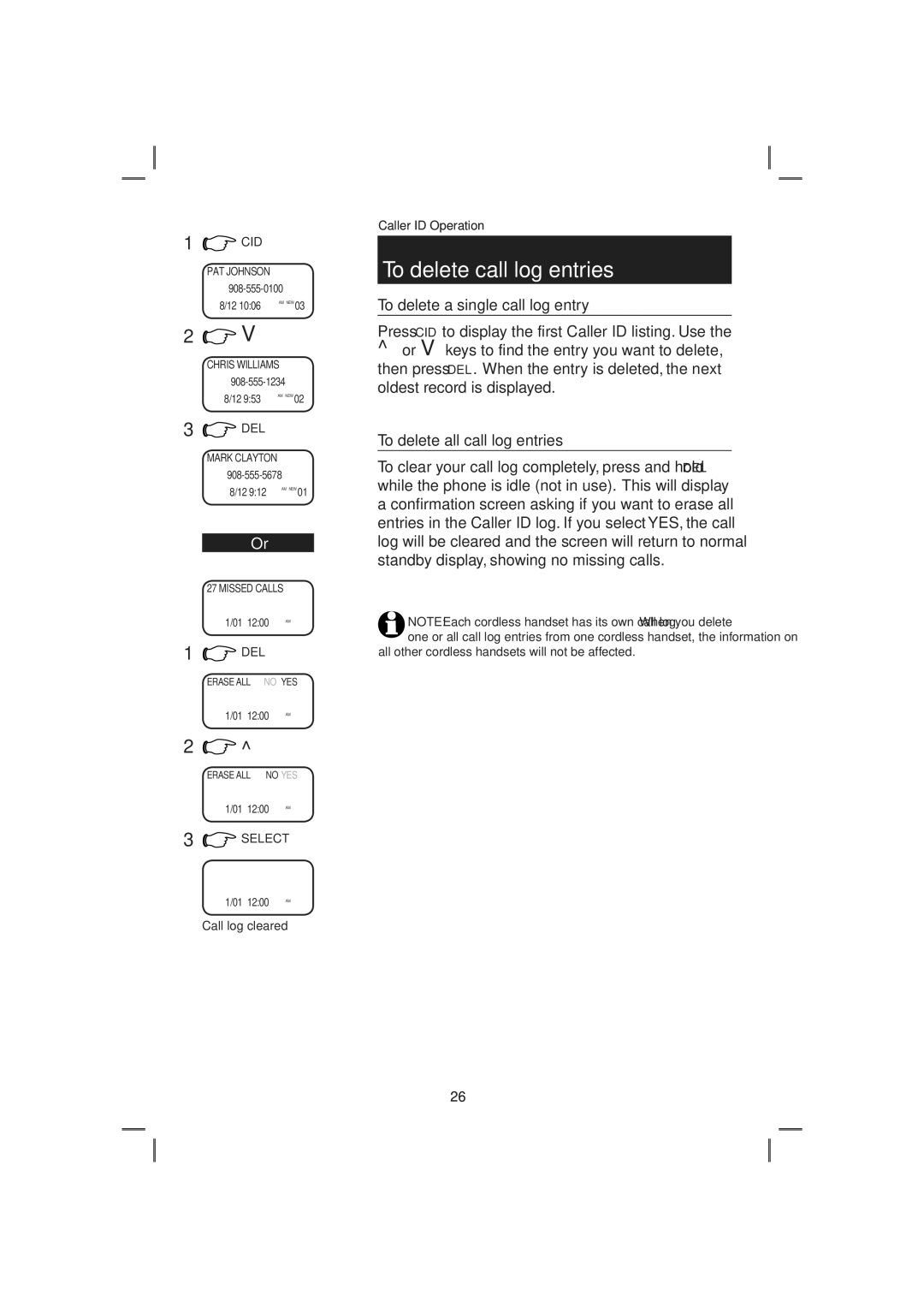 AT&T E2717B user manual To delete call log entries, To delete a single call log entry, To delete all call log entries 