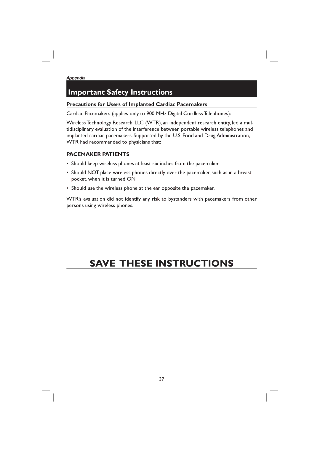 AT&T E2717B user manual Precautions for Users of Implanted Cardiac Pacemakers, Pacemaker Patients 