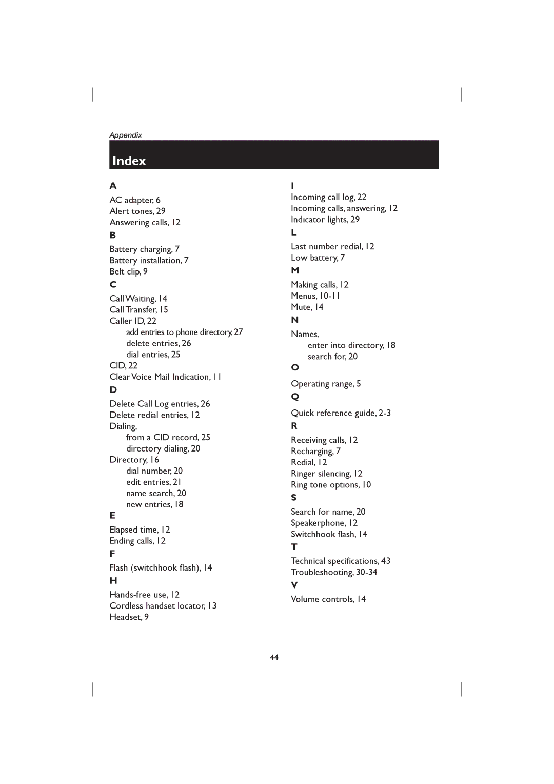 AT&T E2717B user manual Index 