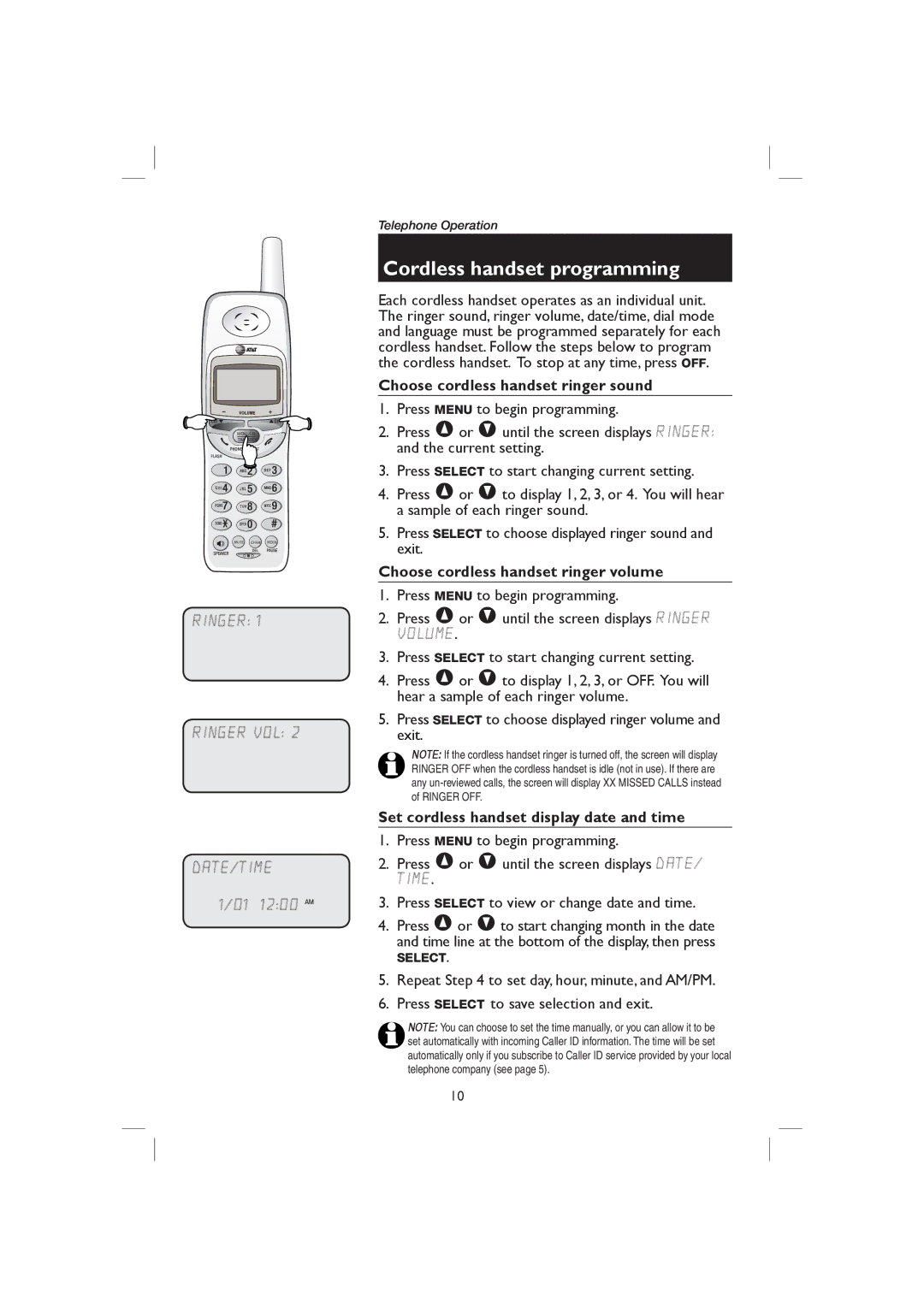 AT&T E2718B user manual Choose cordless handset ringer sound, Choose cordless handset ringer volume 