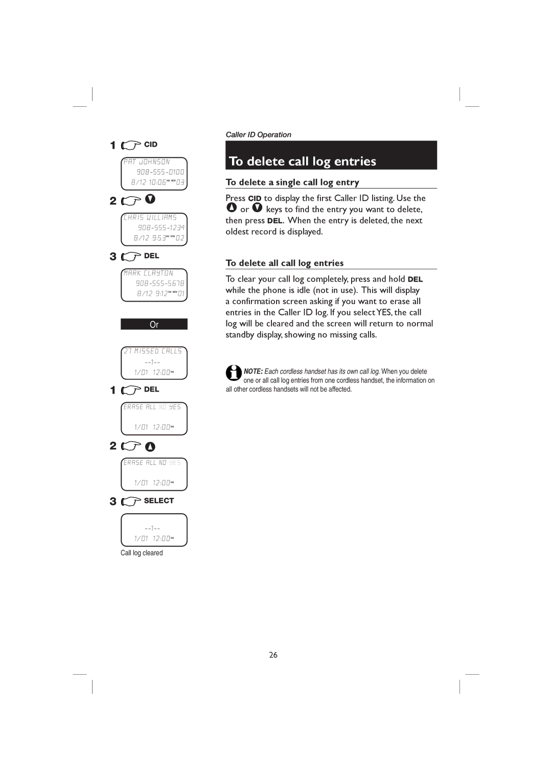 AT&T E2718B user manual To delete call log entries, To delete a single call log entry, To delete all call log entries 