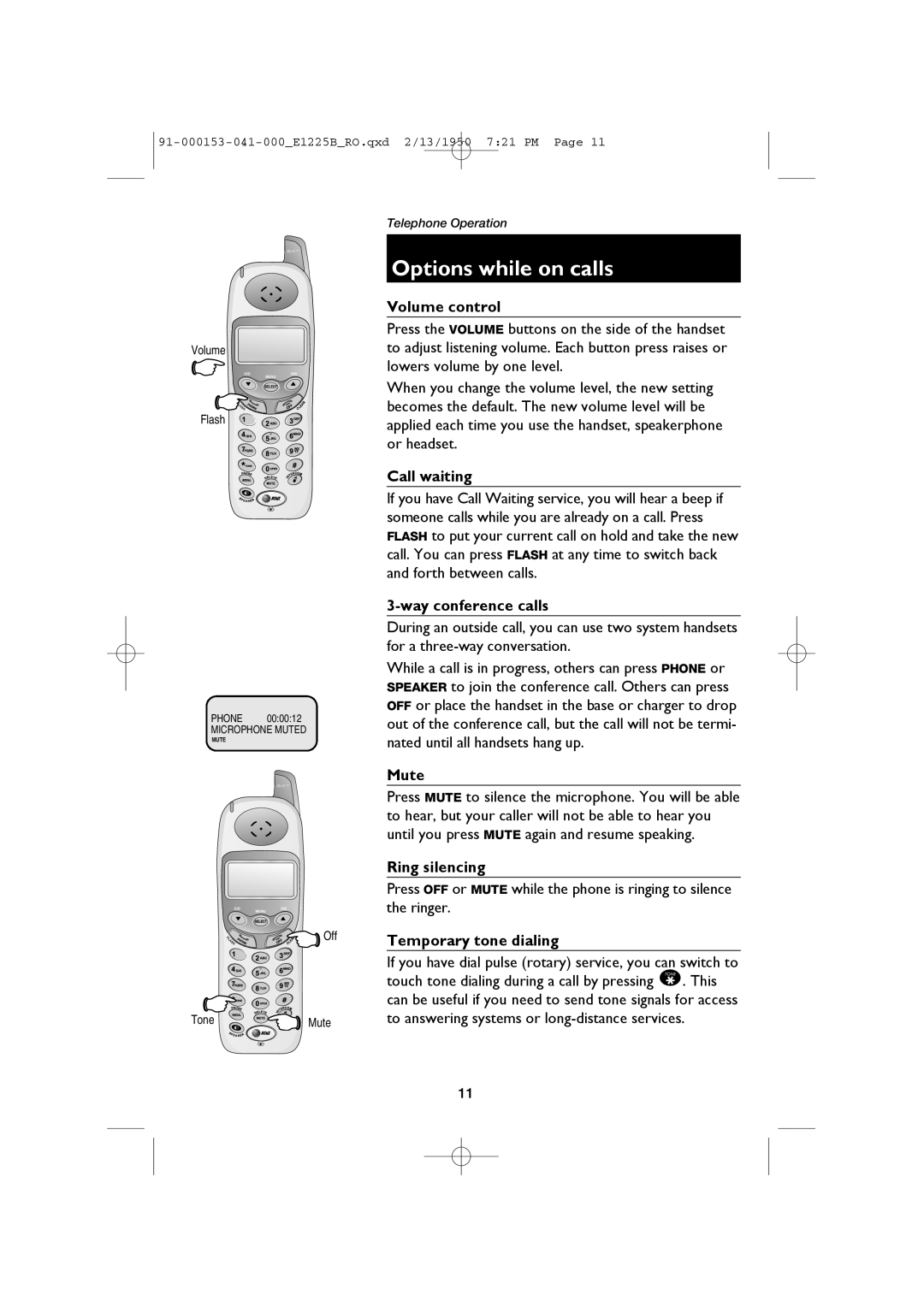 AT&T E1225B, E2725B user manual Options while on calls 