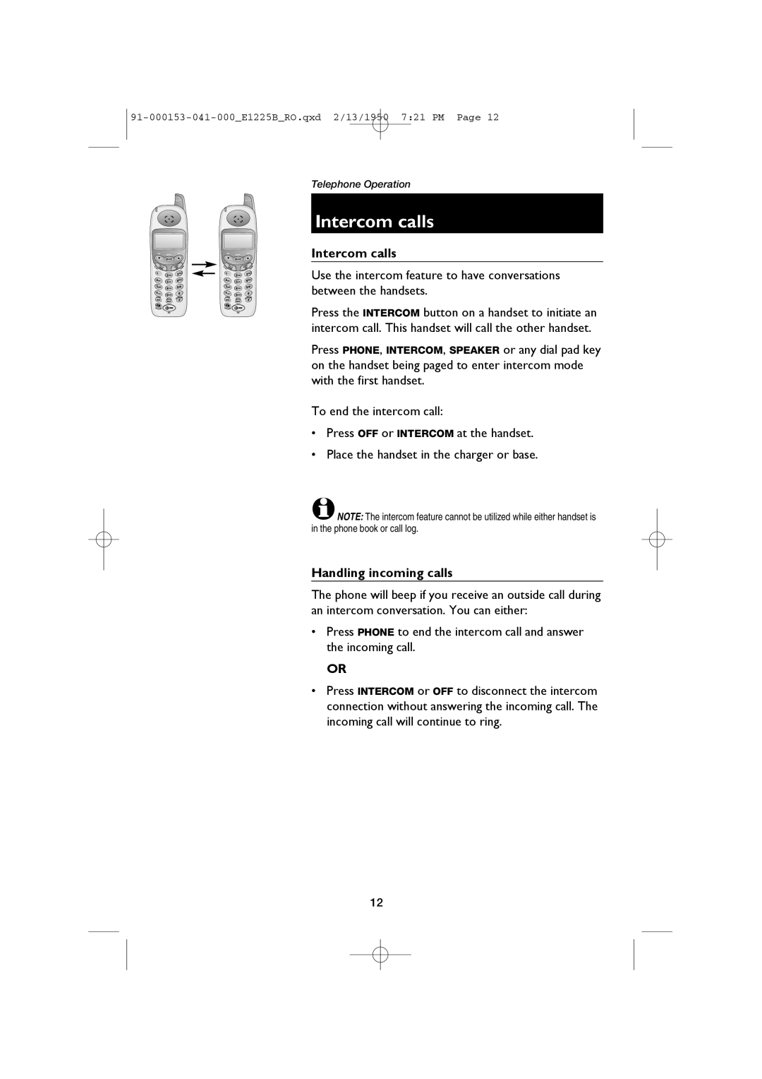 AT&T E2725B, E1225B user manual Intercom calls, Handling incoming calls 