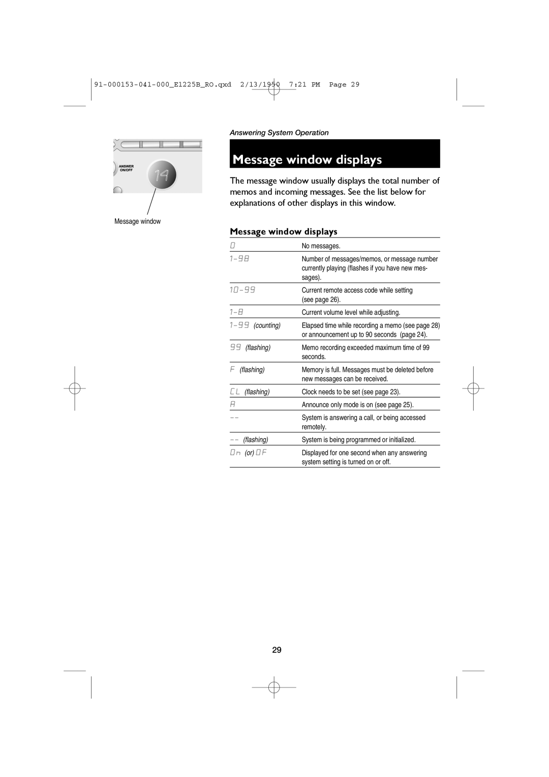 AT&T E1225B, E2725B user manual Message window displays 