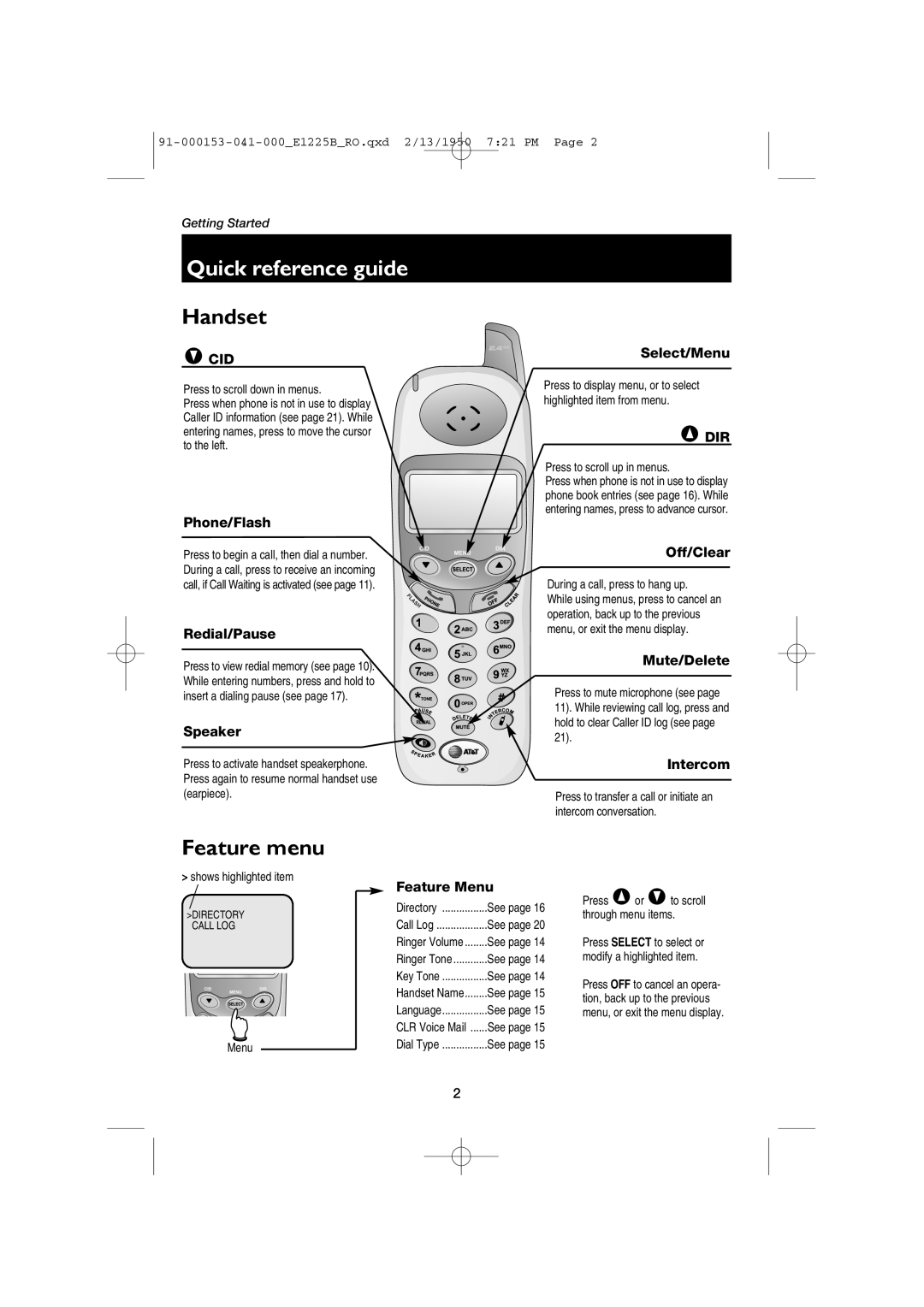 AT&T E2725B, E1225B user manual Quick reference guide 