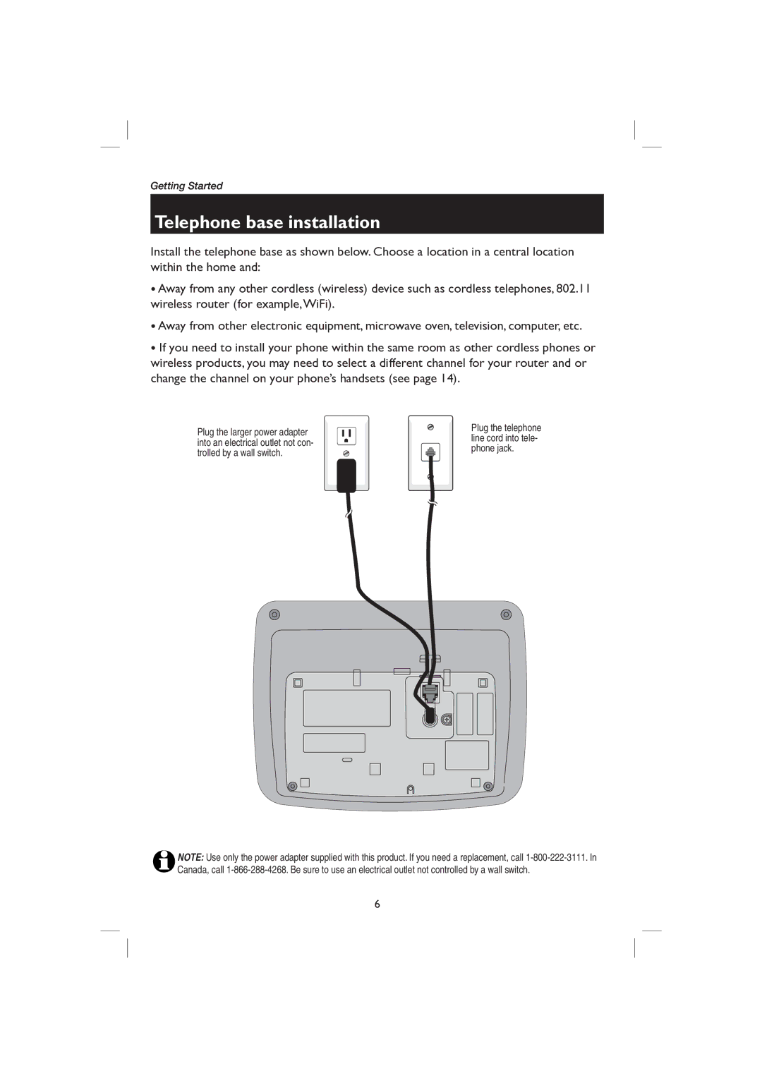 AT&T E2727B user manual Telephone base installation 