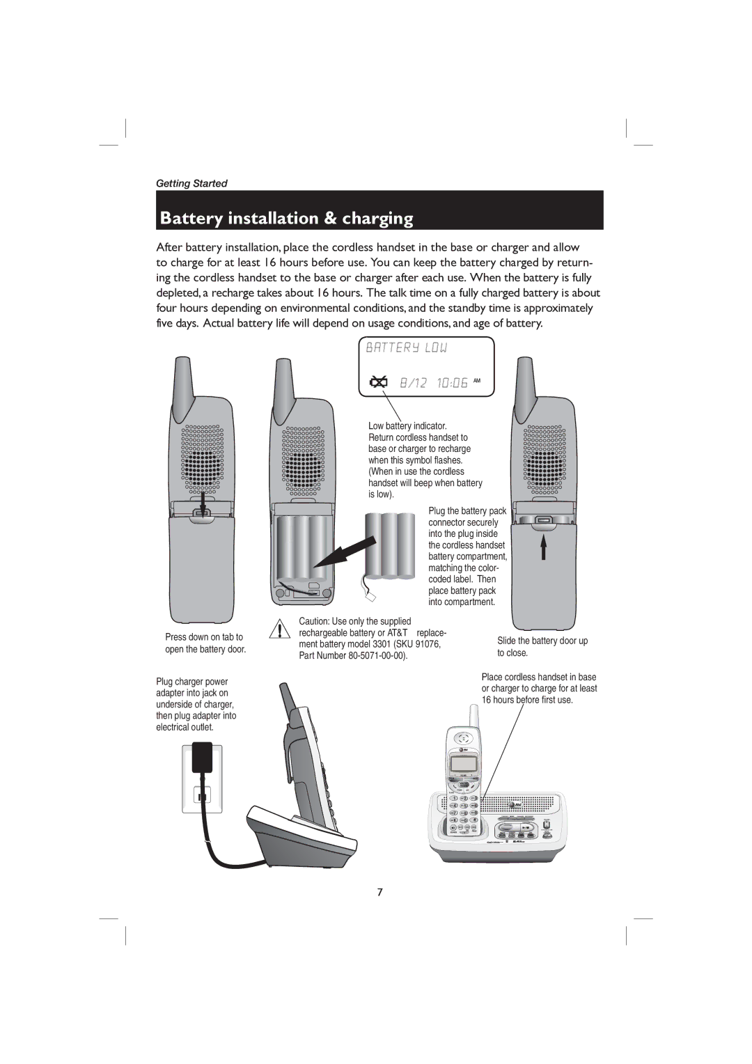 AT&T E2727B user manual Battery installation & charging, Slide the battery door up to close 