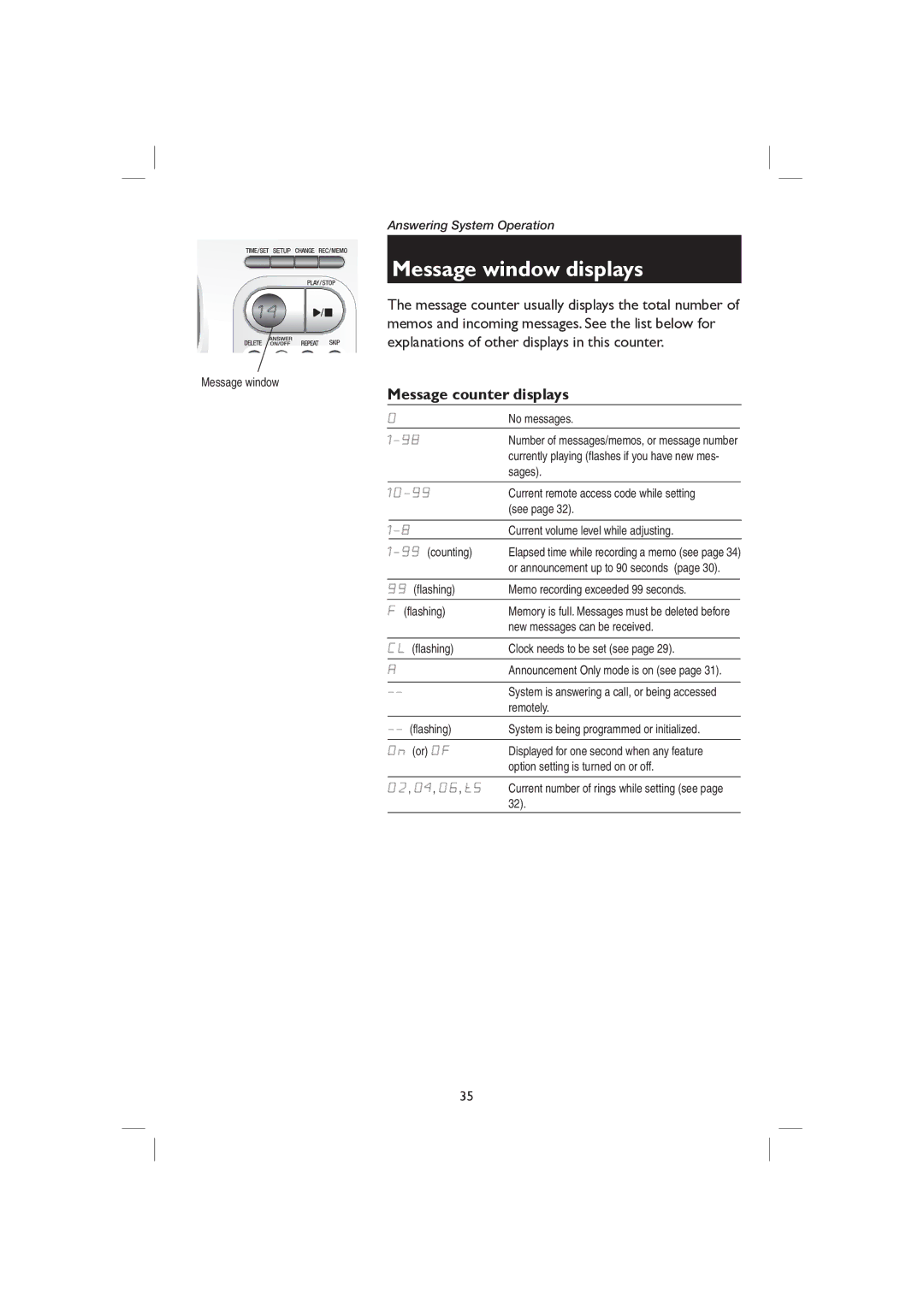 AT&T E2727B user manual Message window displays, Message counter displays 