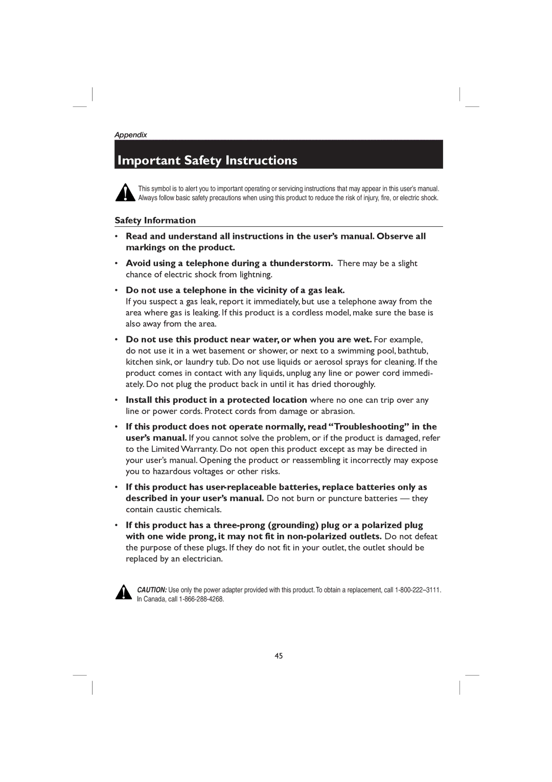 AT&T E2727B user manual Important Safety Instructions 