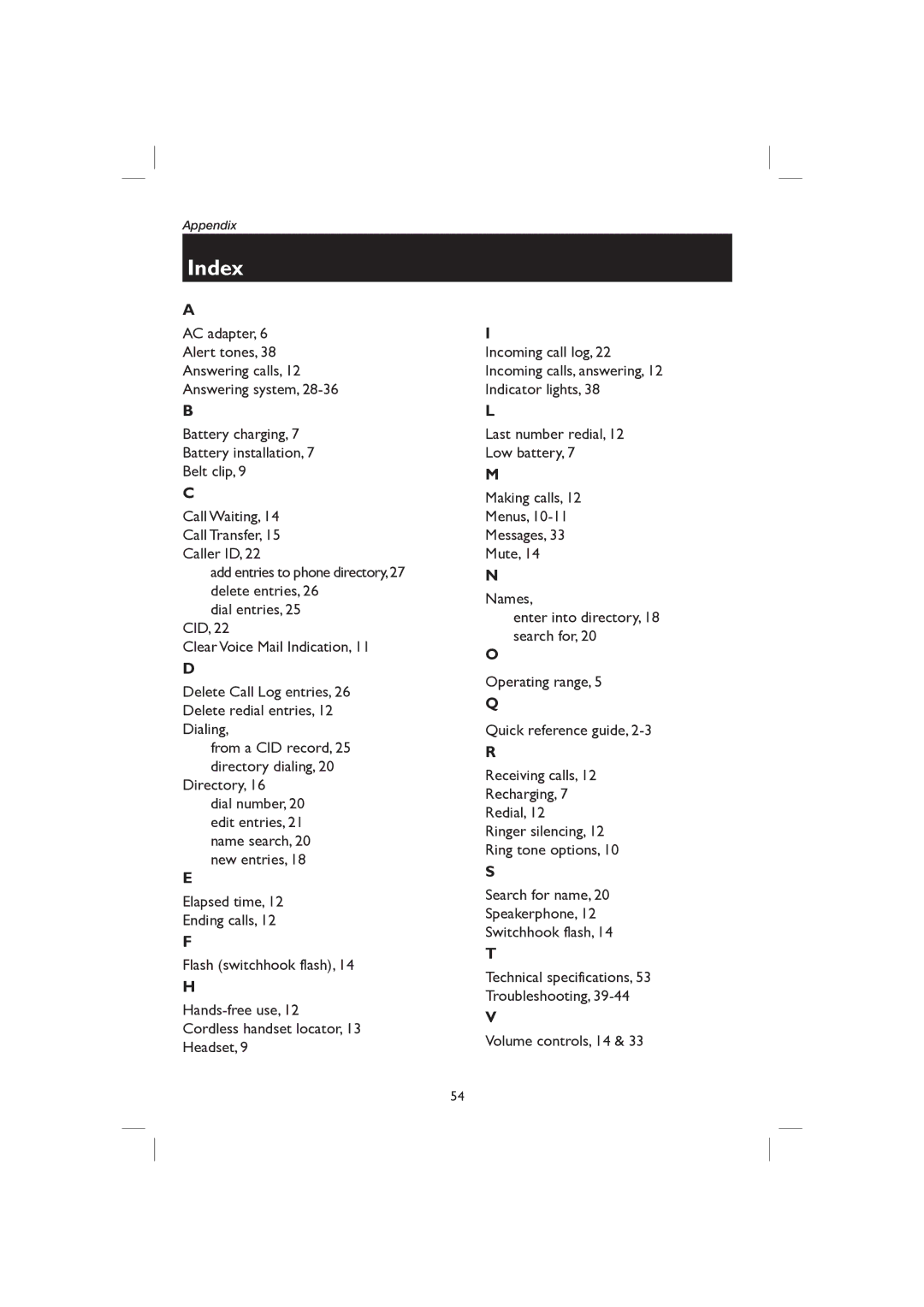 AT&T E2727B user manual Index 