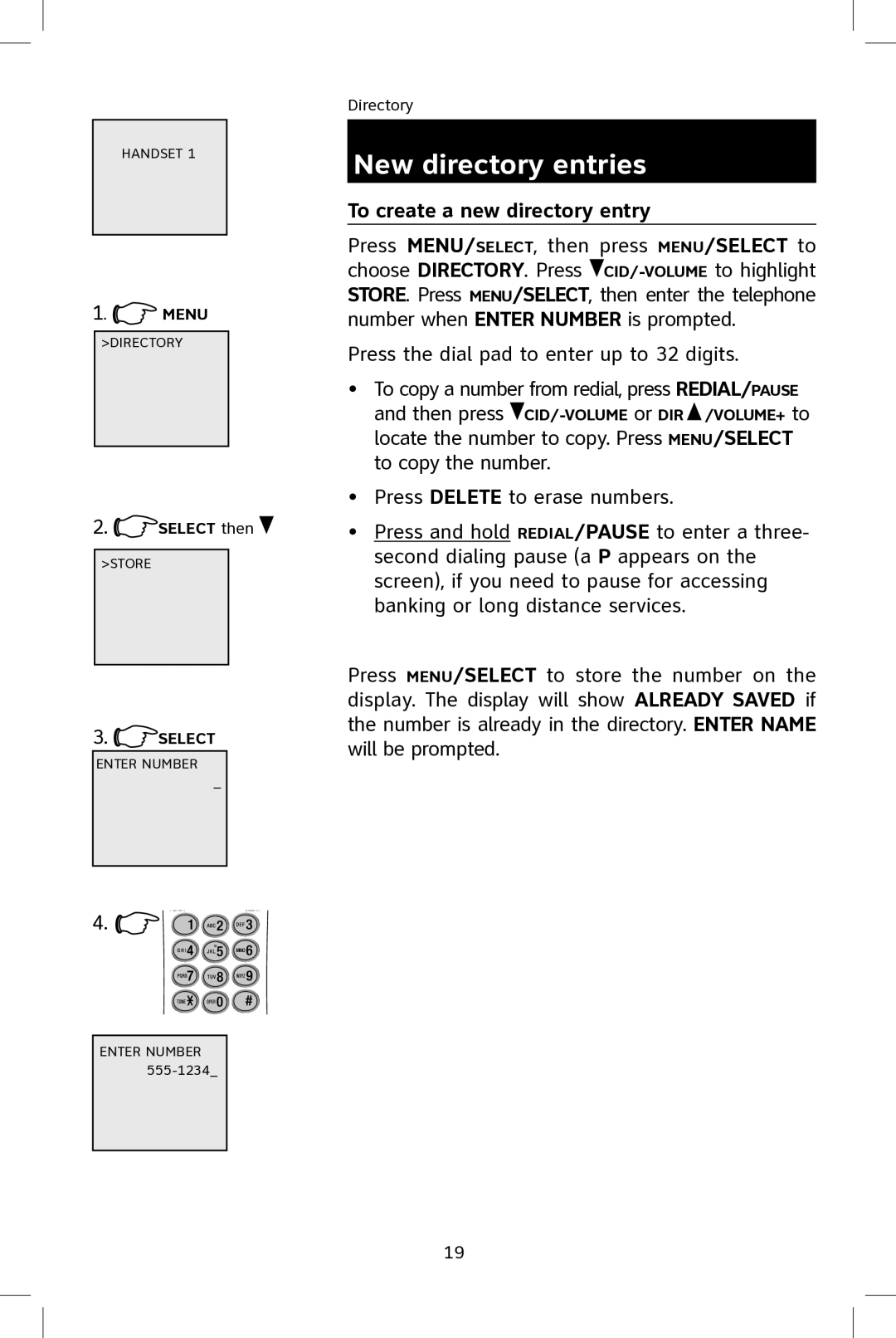 AT&T E2801 user manual New directory entries, To create a new directory entry 