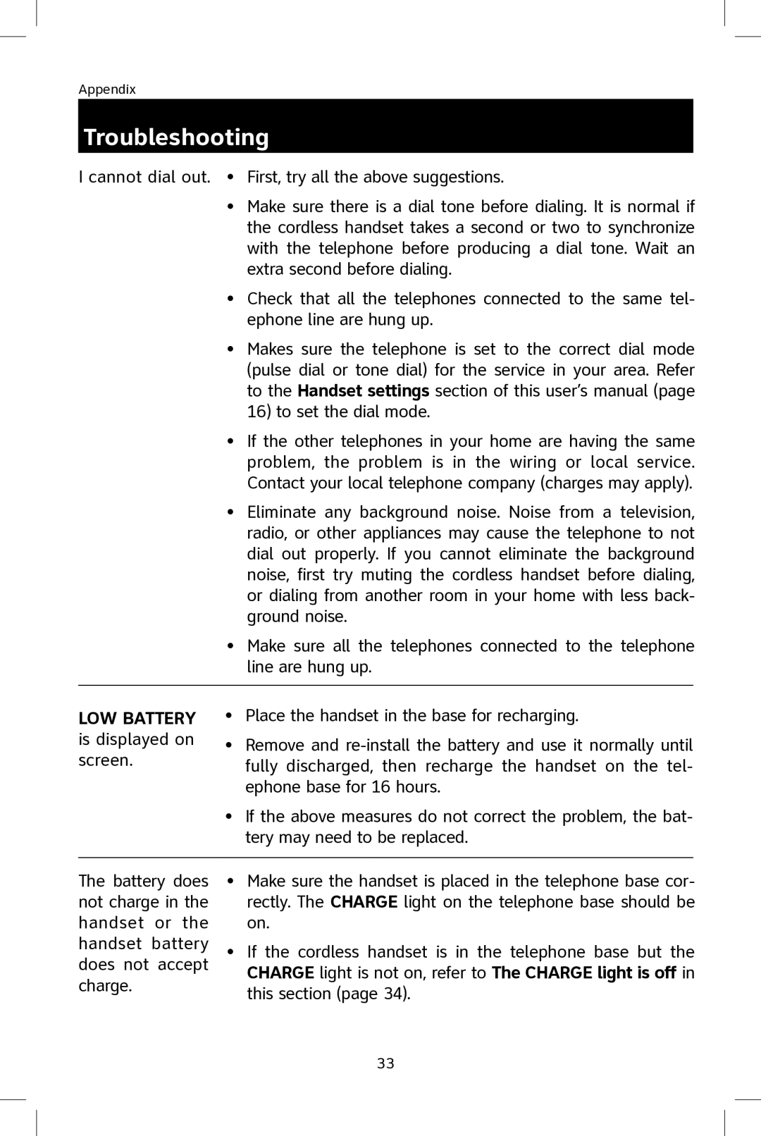 AT&T E2801 user manual LOW Battery 