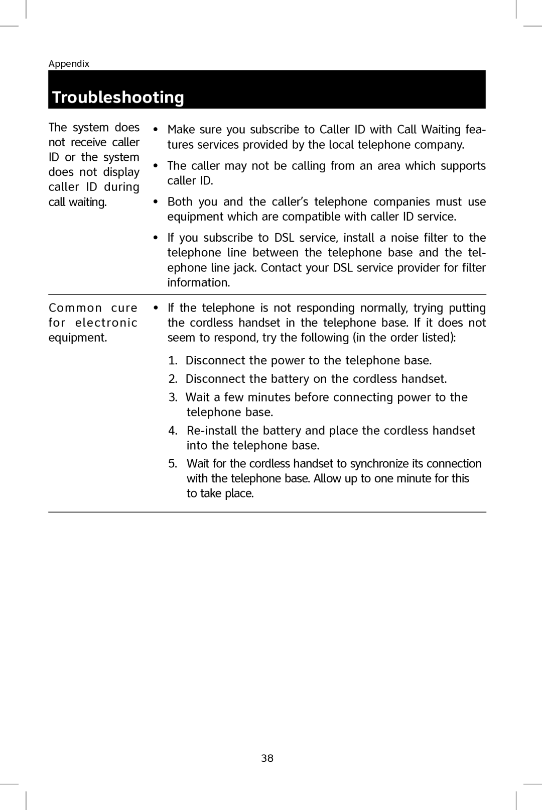 AT&T E2801 user manual With the telephone base. Allow up to one minute for this 