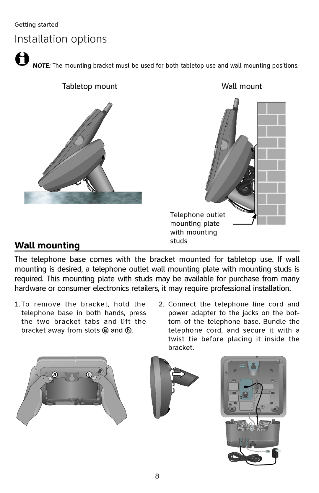 AT&T E2811 user manual Installation options, Wall mounting 