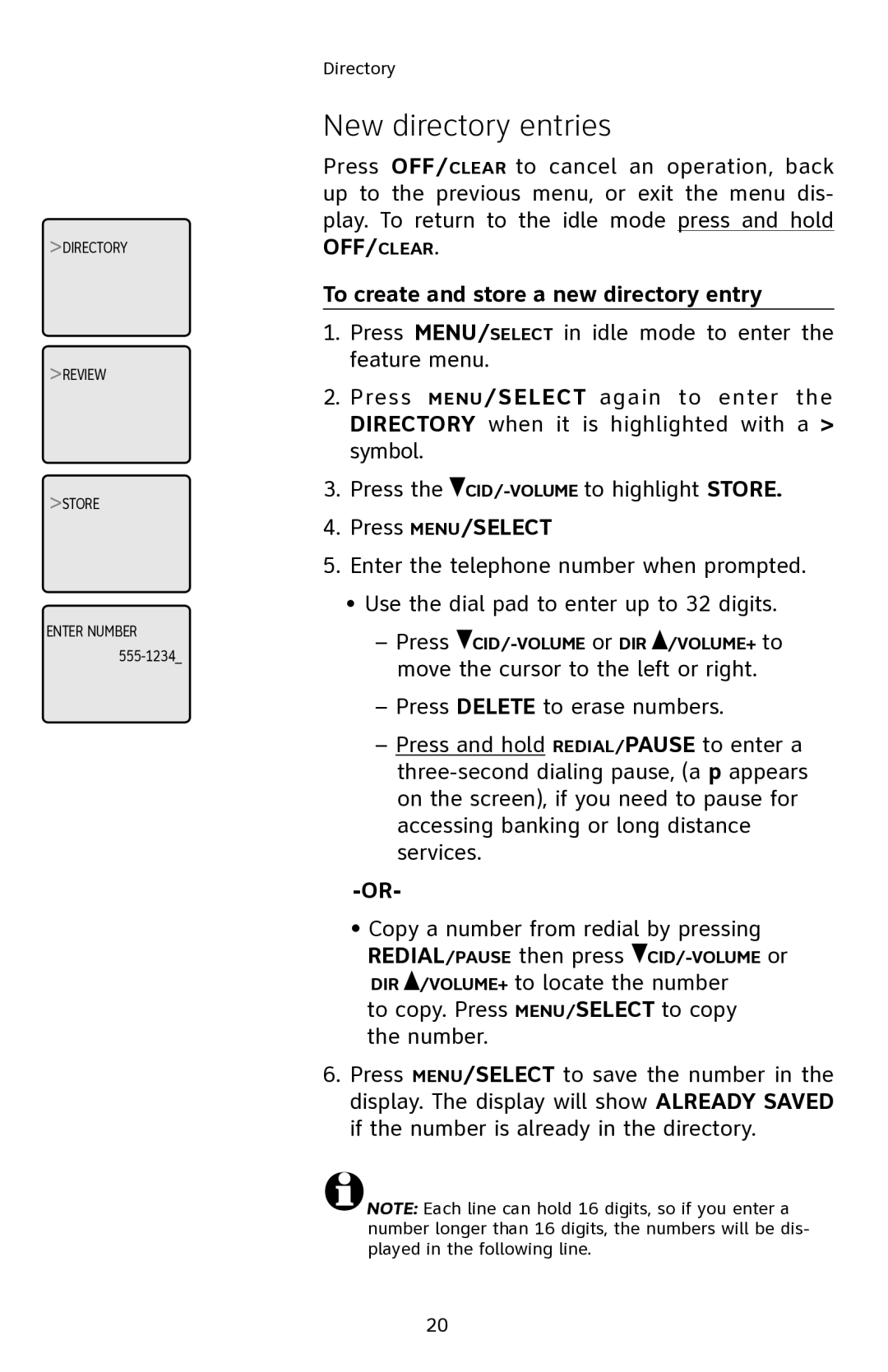 AT&T E2811 user manual New directory entries, To create and store a new directory entry, Press MENU/SELECT 