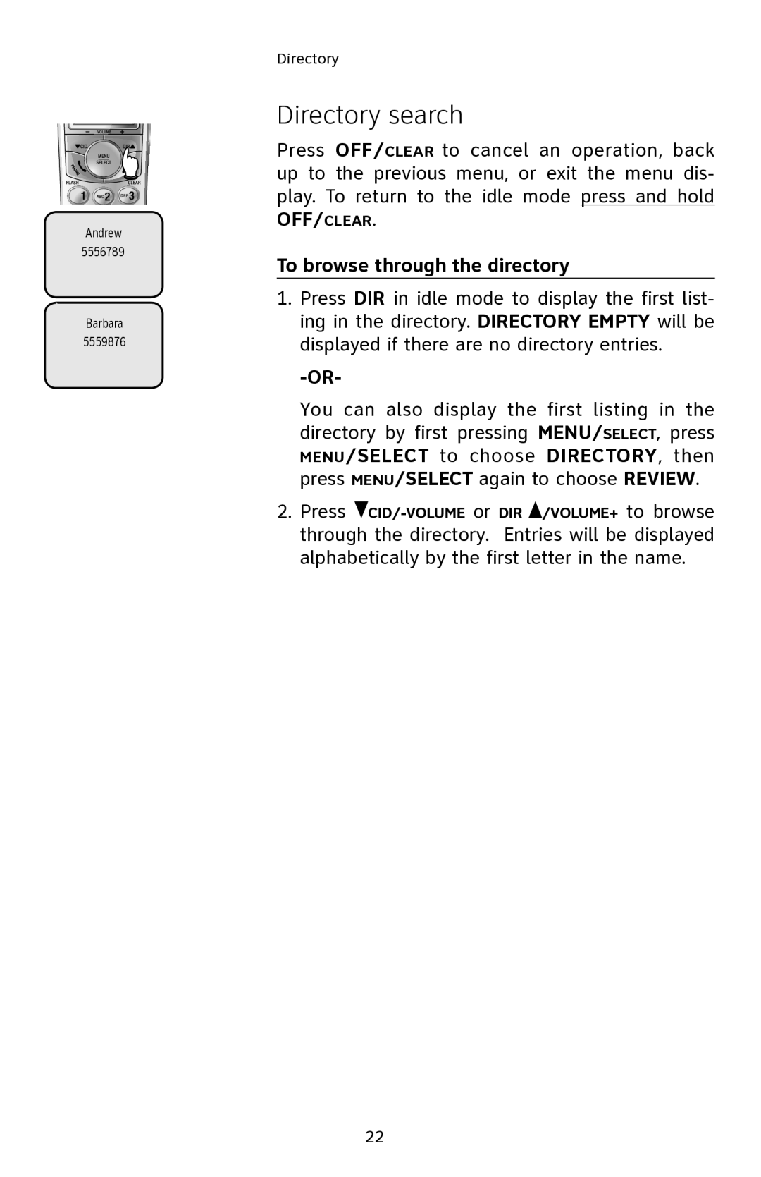 AT&T E2811 user manual Directory search, To browse through the directory 