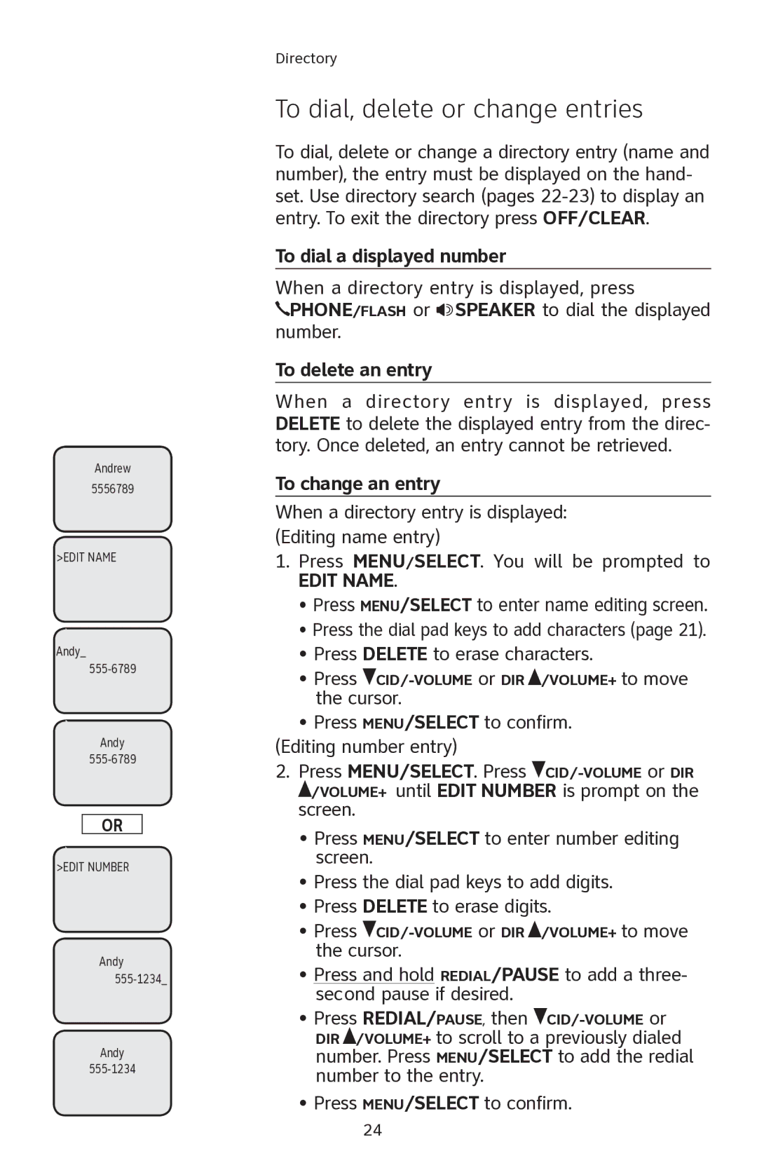 AT&T E2811 To dial, delete or change entries, To dial a displayed number, To delete an entry, To change an entry 