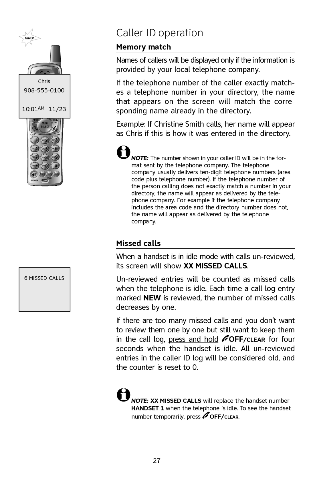 AT&T E2811 user manual Memory match, Missed calls 