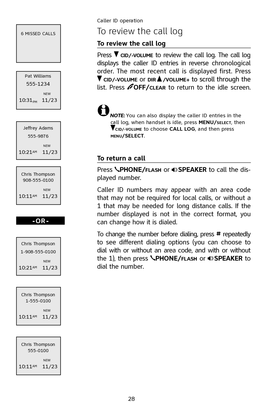 AT&T E2811 user manual To review the call log, To return a call 