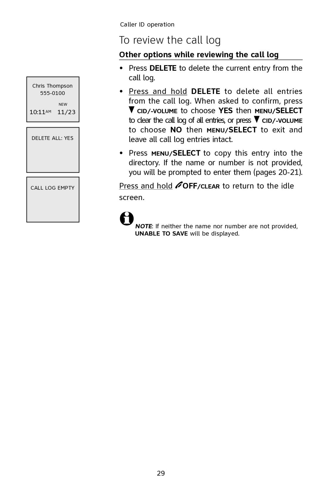 AT&T E2811 user manual Other options while reviewing the call log 