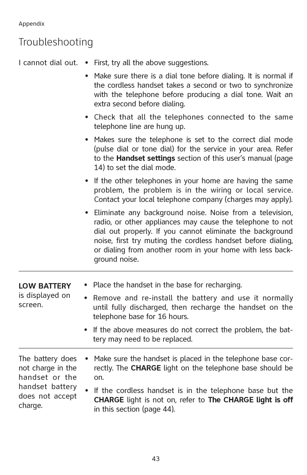 AT&T E2811 user manual LOW Battery is displayed on screen 