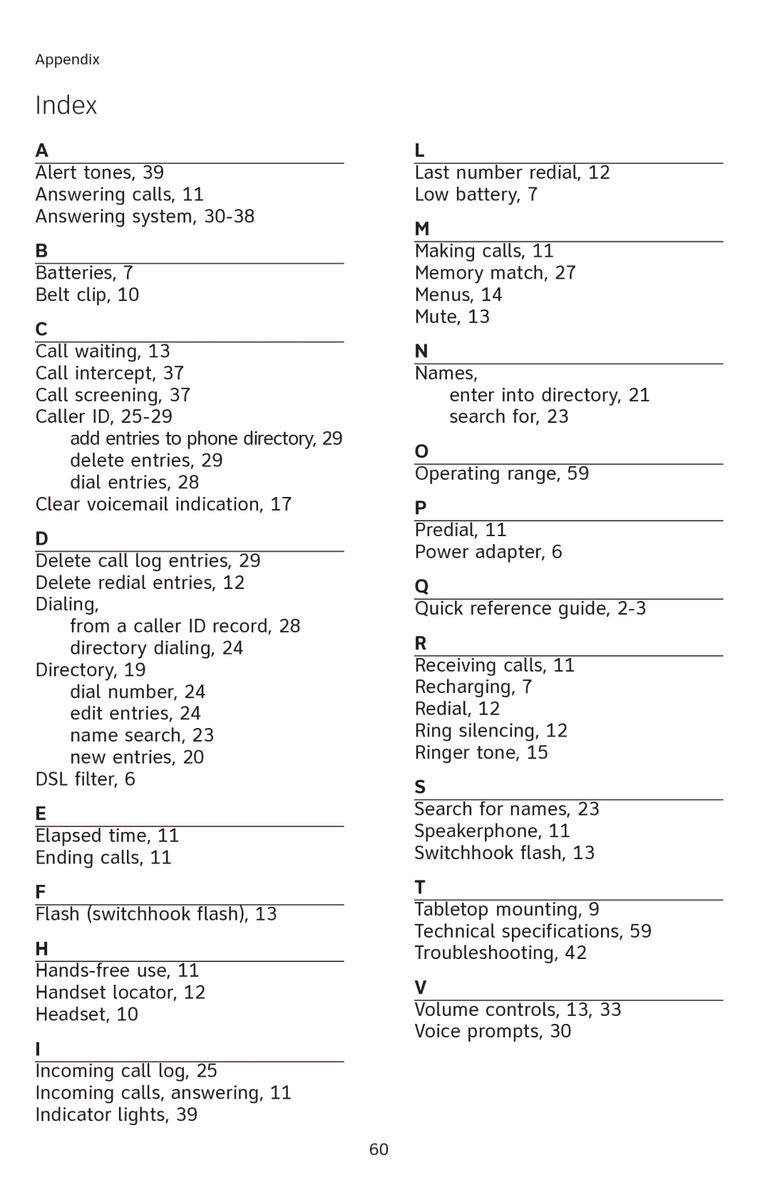 AT&T E2811 user manual Index, Names 