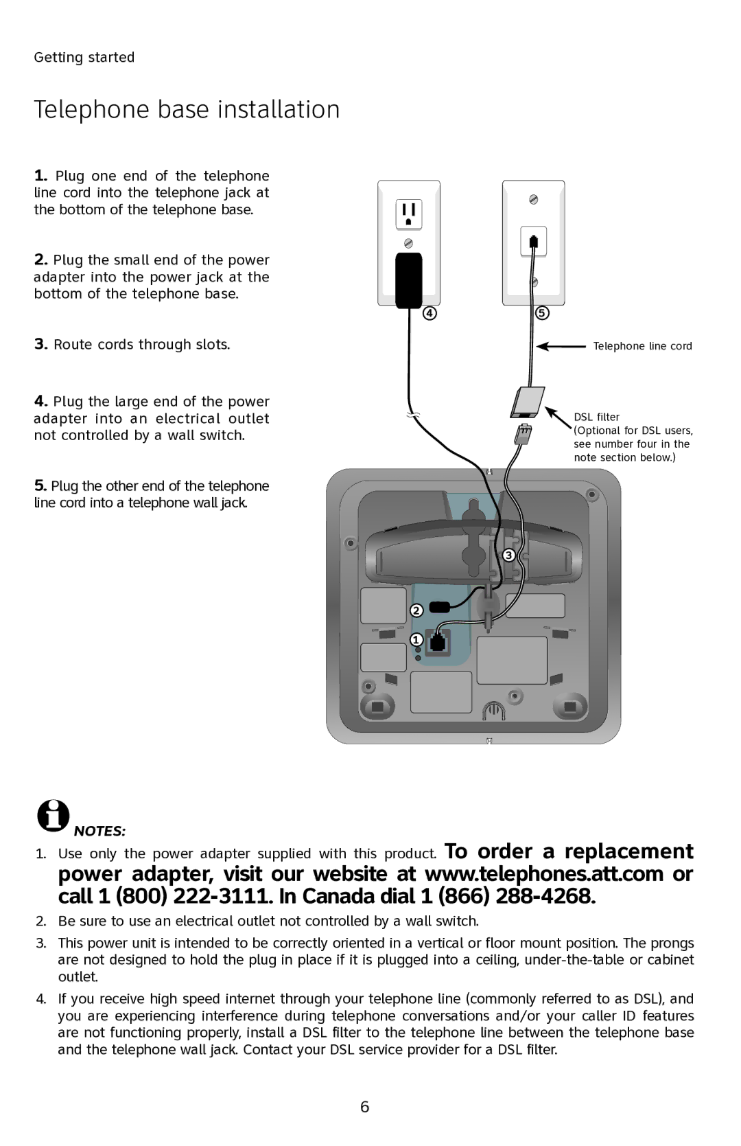 AT&T E2811 user manual Telephone base installation 