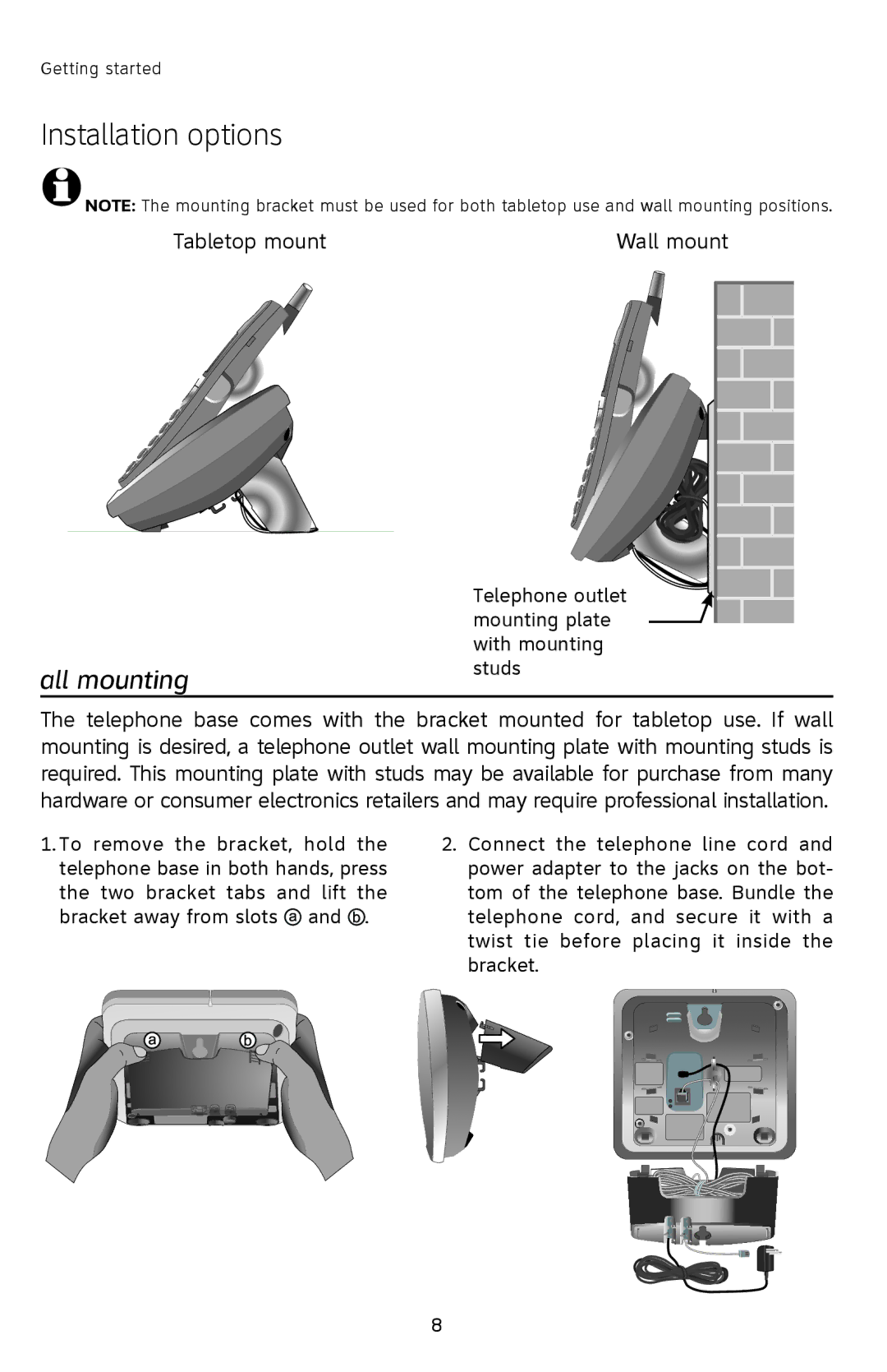 AT&T E2812B user manual Installation options, Wall mounting 