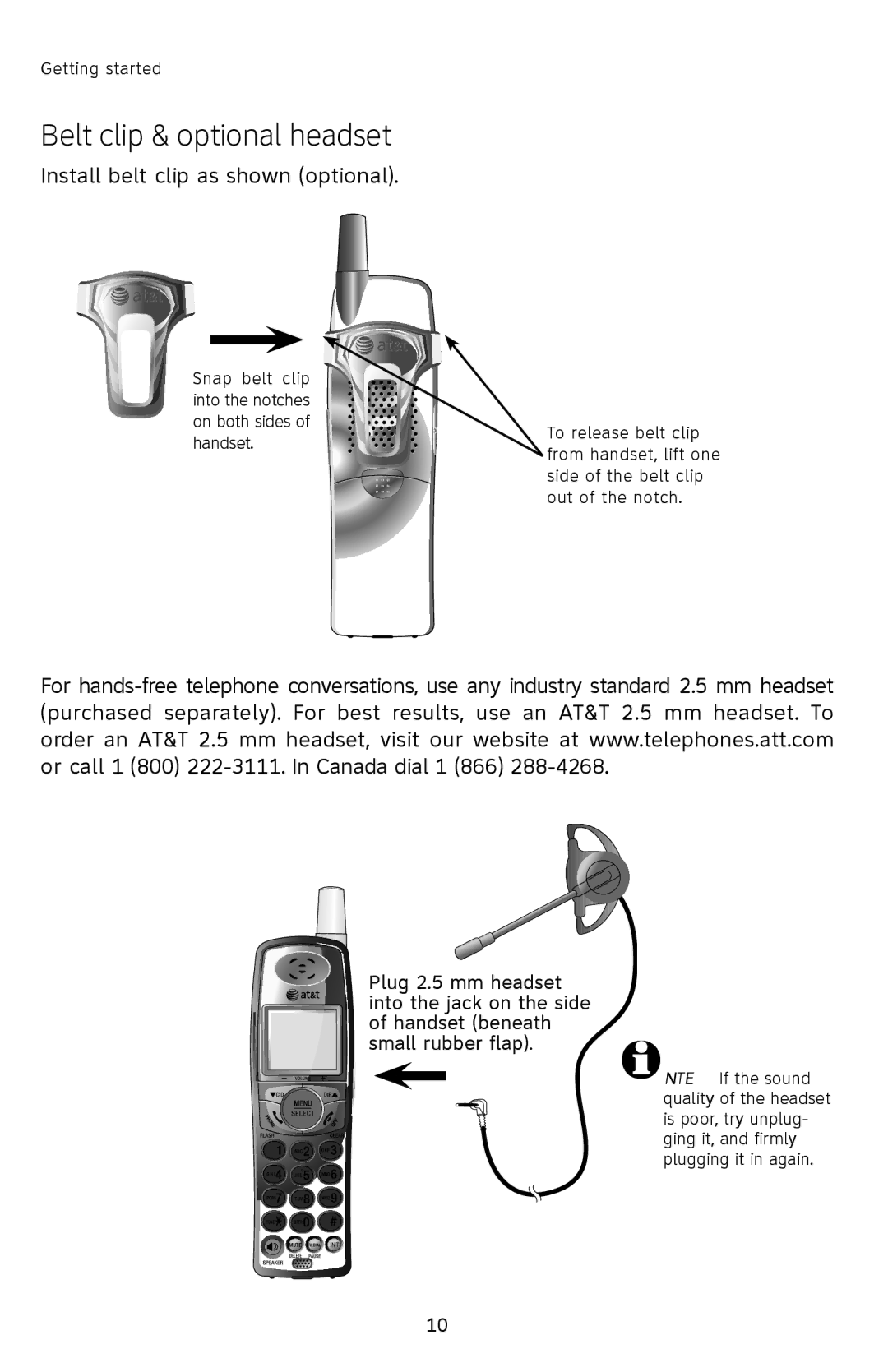 AT&T E2812B user manual Belt clip & optional headset, Install belt clip as shown optional 