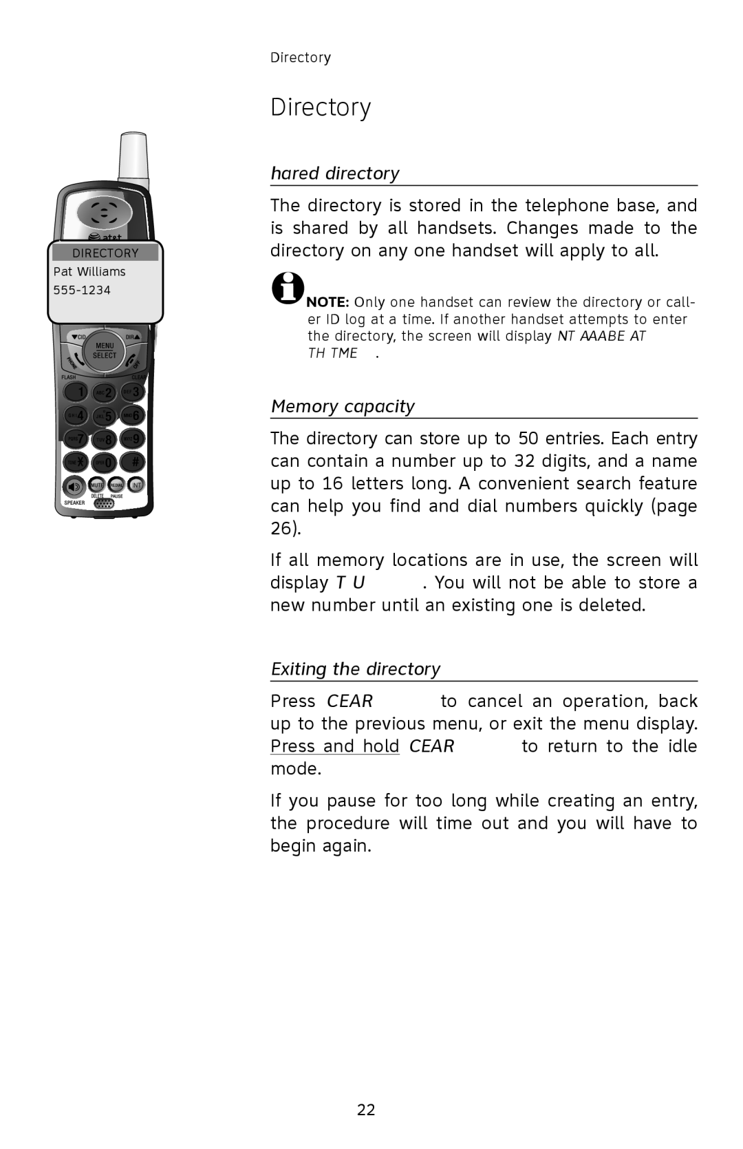 AT&T E2812B user manual Directory, Shared directory, Memory capacity, Exiting the directory 