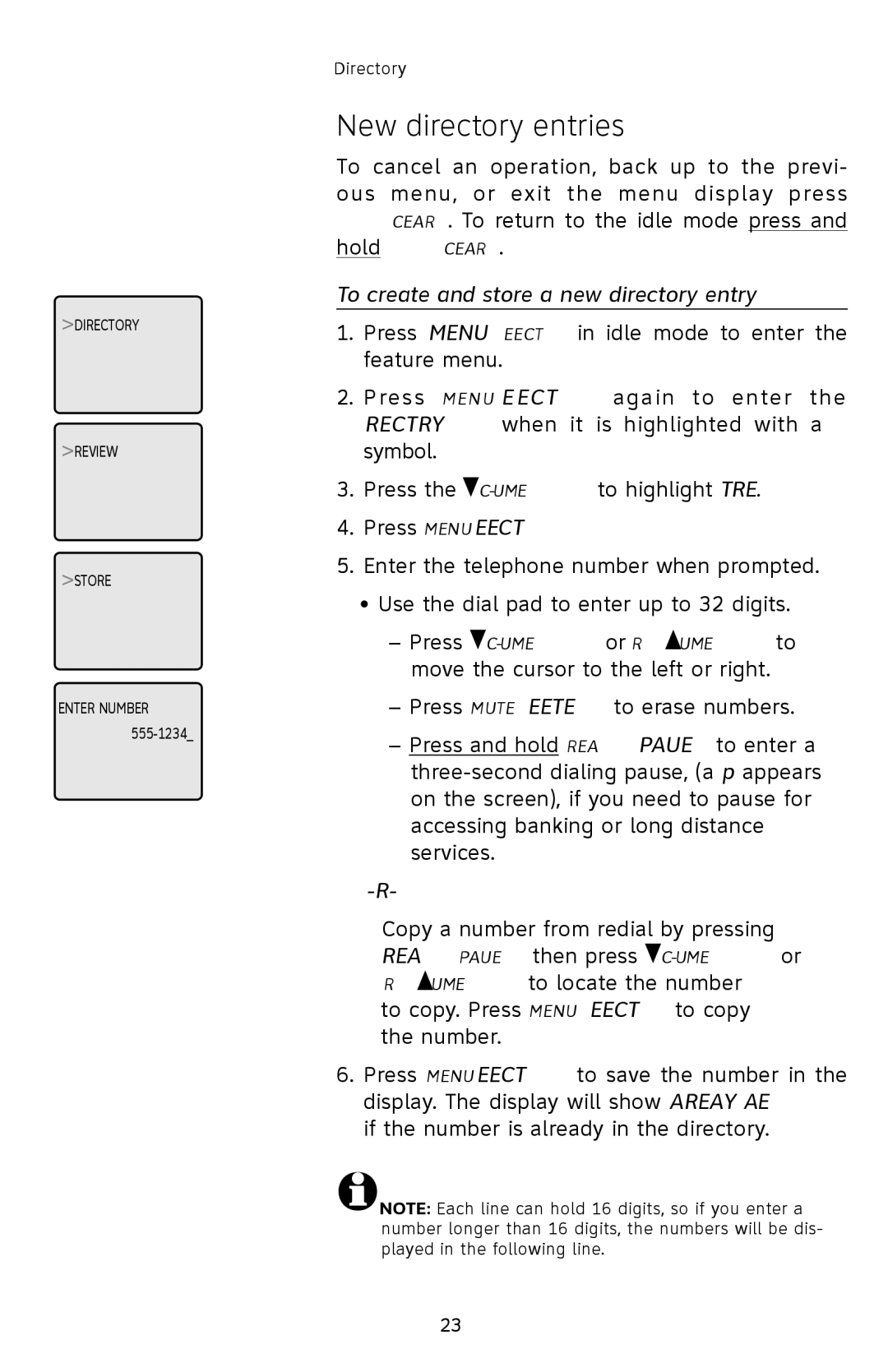 AT&T E2812B user manual New directory entries, To create and store a new directory entry, Press MENU/SELECT 