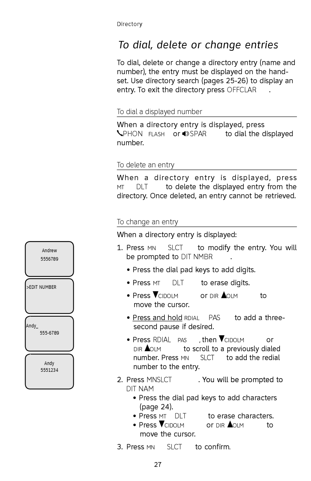 AT&T E2812B To dial, delete or change entries, To dial a displayed number, To delete an entry, To change an entry 