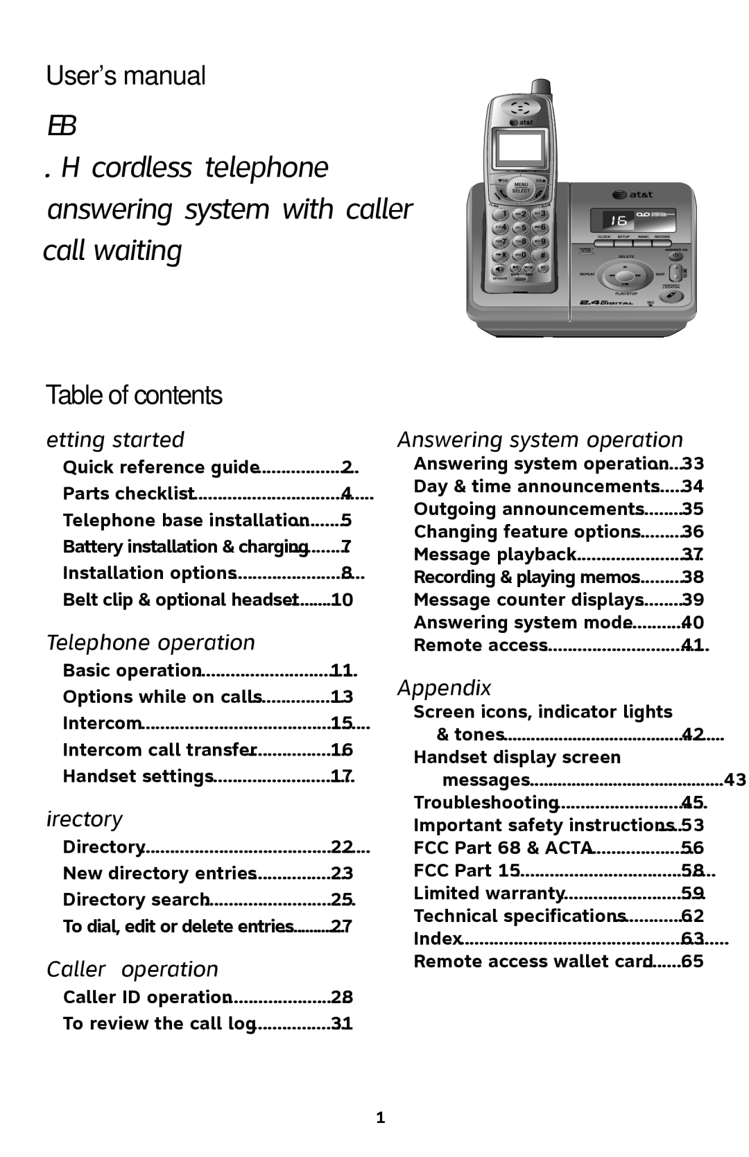 AT&T E2812B user manual Table of contents 