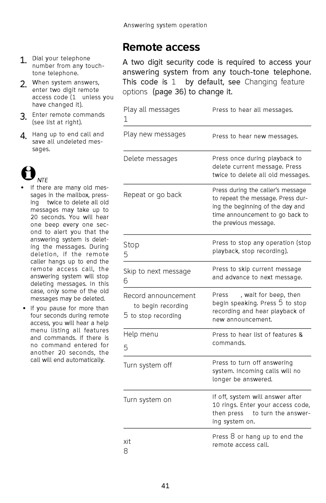 AT&T E2812B user manual Remote access, Stop 