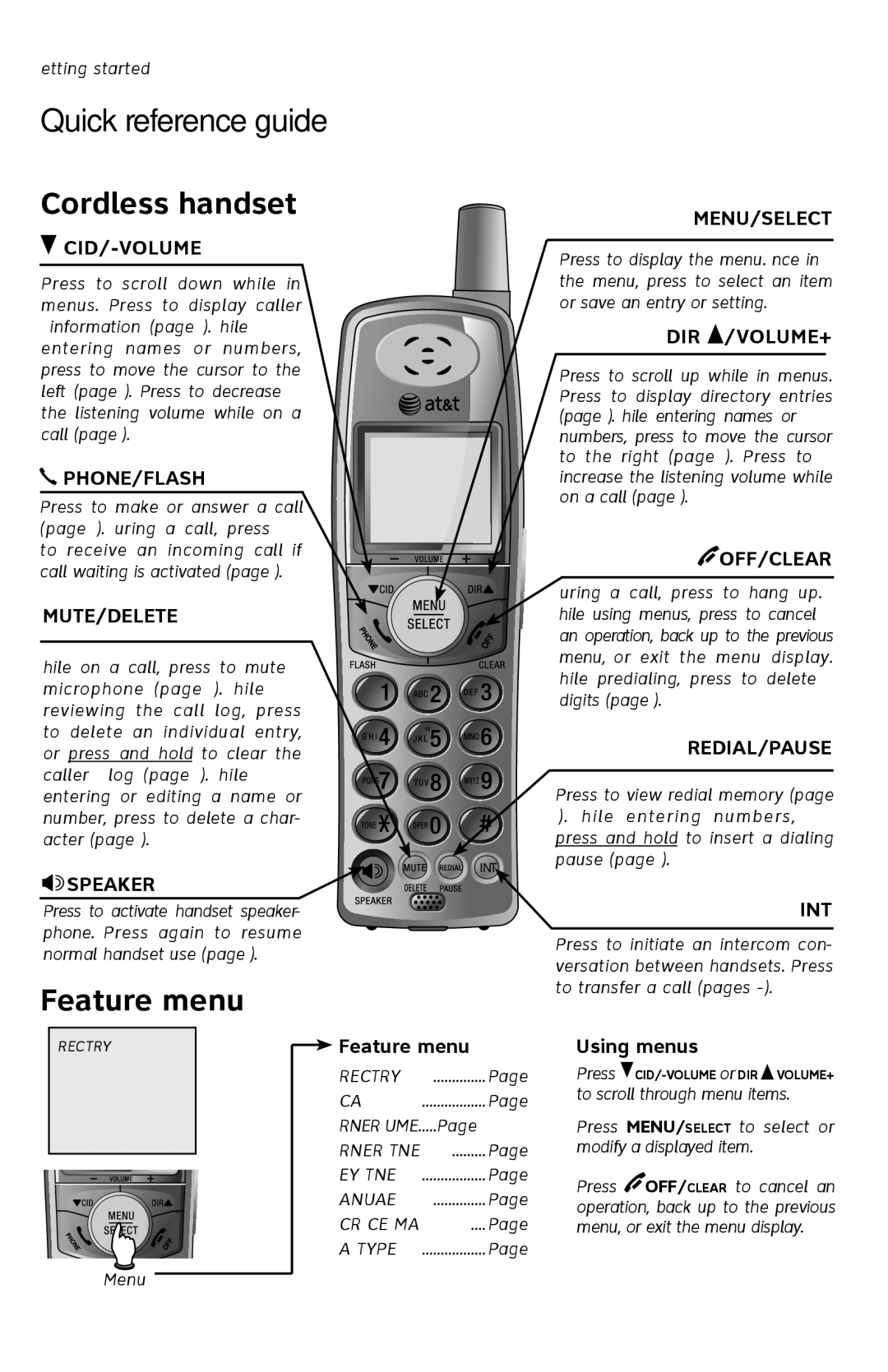 AT&T E2812B user manual Quick reference guide, Cordless handset 